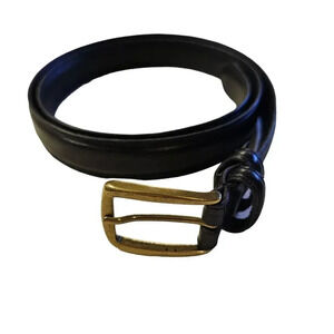 Perry Ellis Men's Black Leather Belt Brass Buckle Preowned Size 42